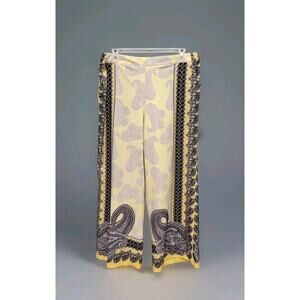 New York & Co. Wide Leg Pull On Pants XL 2X Yellow Floral Paisley Print Pockets